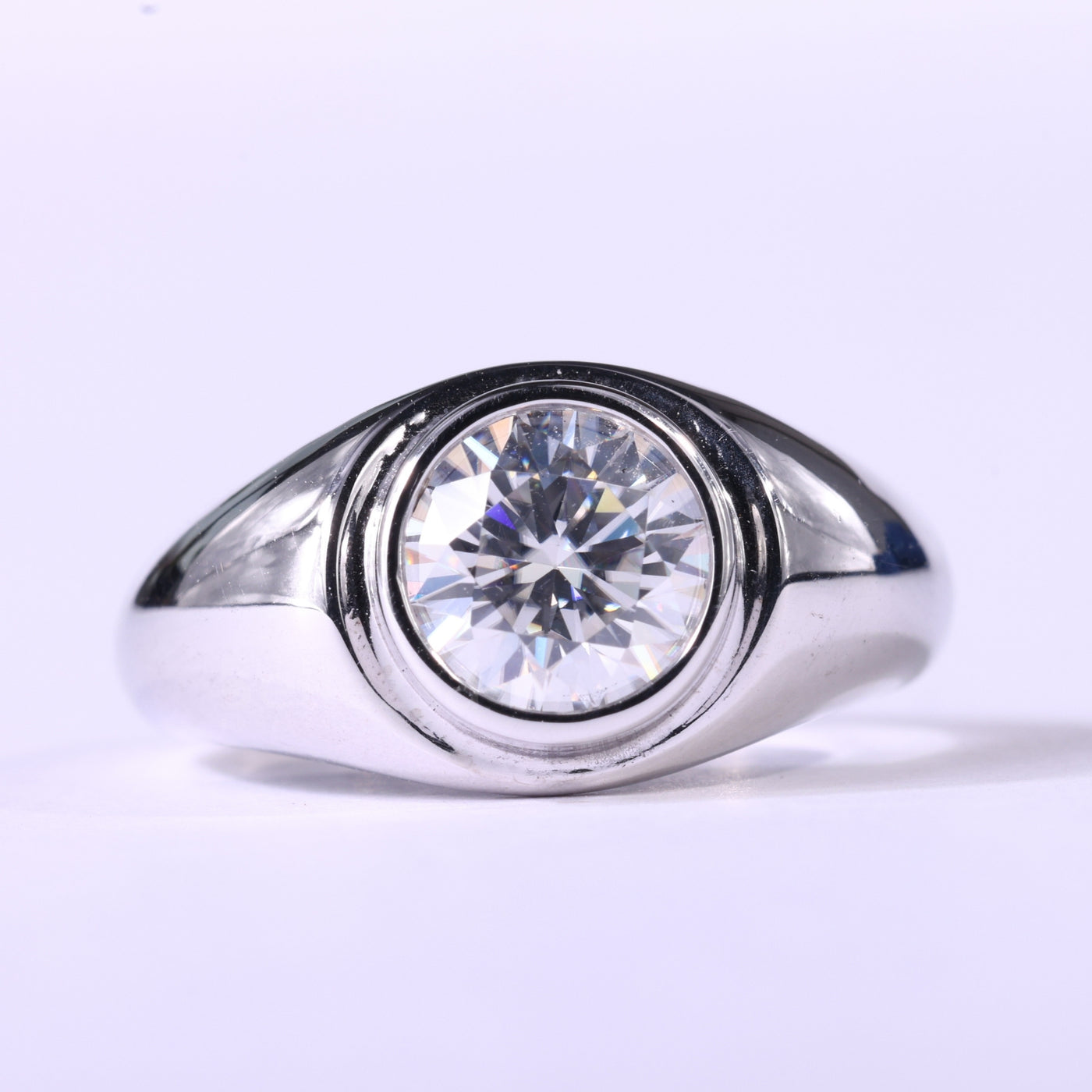 1.0CT Round Cut Bezel Setting Moissanite Dome Style Engagement Ring