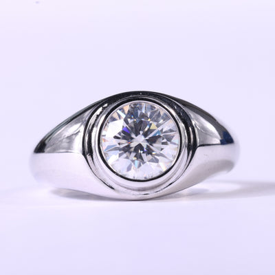 1.0CT Round Cut Bezel Setting Moissanite Dome Style Engagement Ring