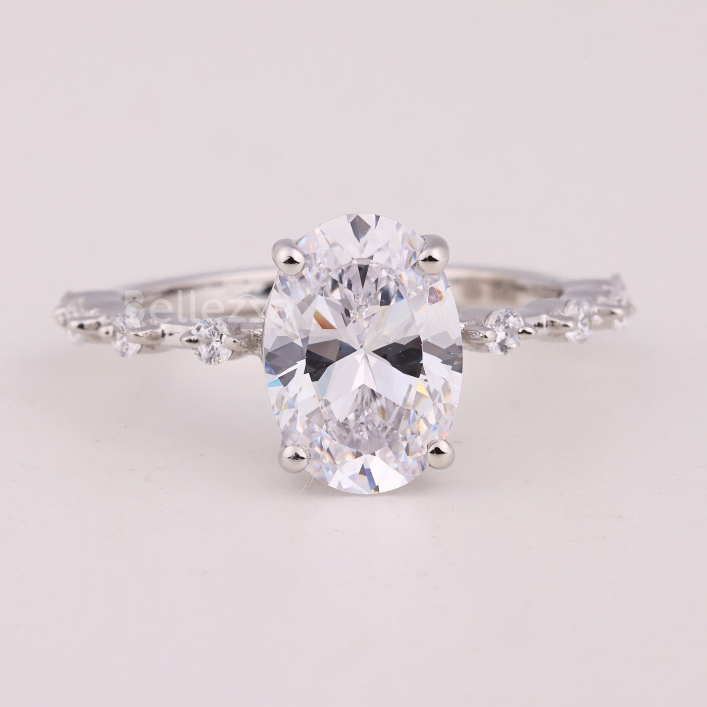 1.50CT Oval Cut Petite Pave Setting Moissanite Engagement Ring