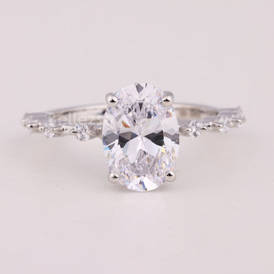 1.50CT Oval Cut Petite Pave Setting Moissanite Engagement Ring