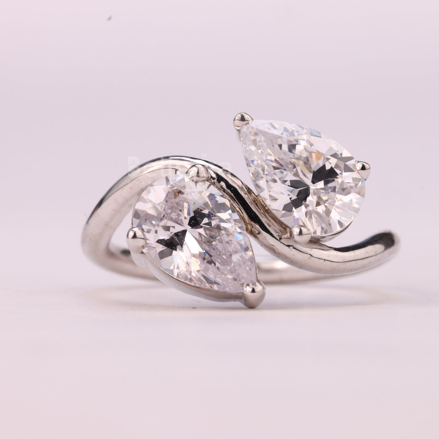 1.0CTW Pear Cut Alternative Curved Moissanite Toi Et Moi Engagement Ring