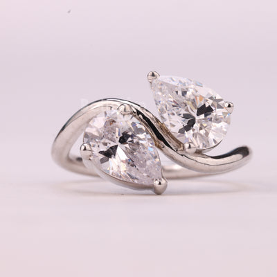 1.0CTW Pear Cut Alternative Curved Moissanite Toi Et Moi Engagement Ring