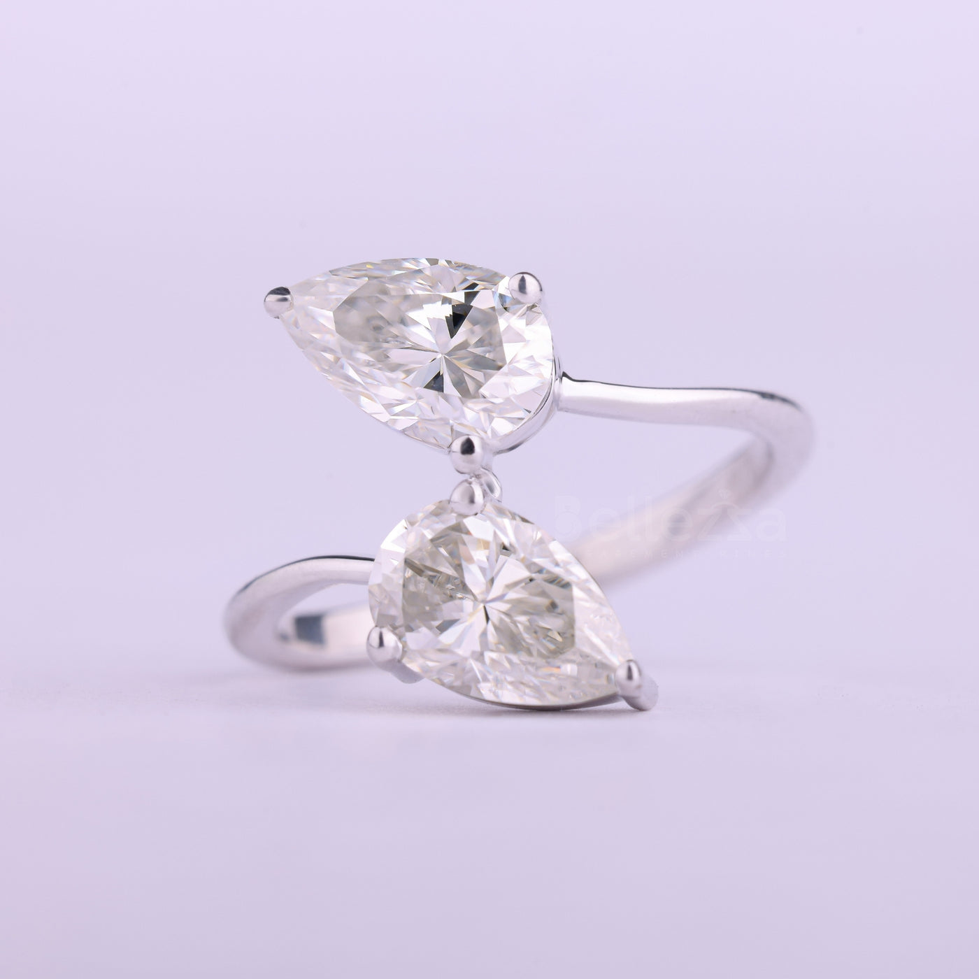 1.0CTW Pear Cut Diamond Toi Et Moi Bypass Shank Wedding Ring