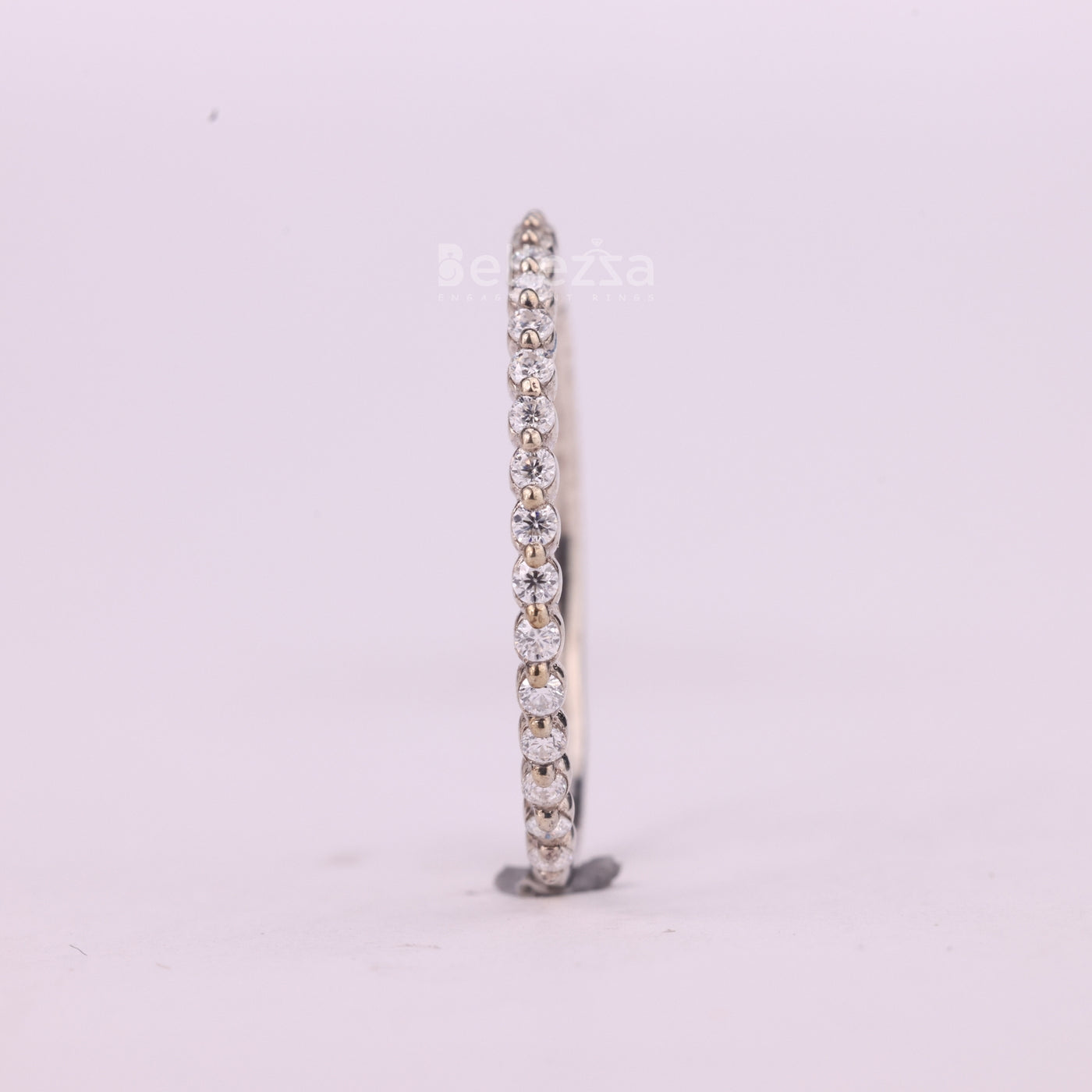 Round Cut Half Eternity Moissanite Pave Setting Wedding Band