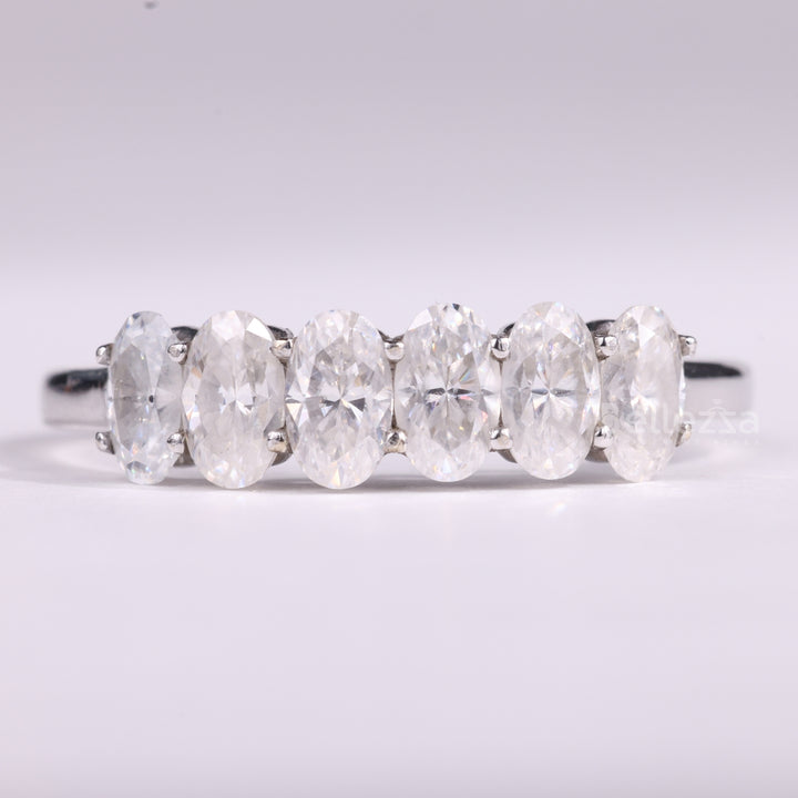 Oval Cut Six Diamond Moissanite Wedding Band