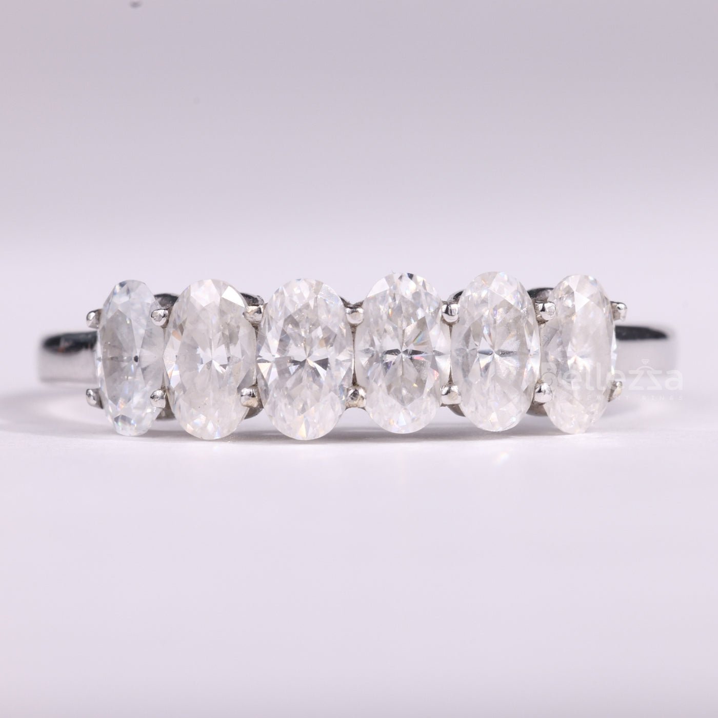 Oval Cut Six Diamond Moissanite Wedding Band