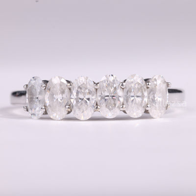 Oval Cut Six Diamond Moissanite Wedding Band