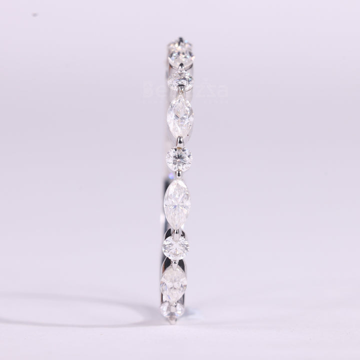 Round & Marquise Cut Half Eternity Moissanite Wedding Band