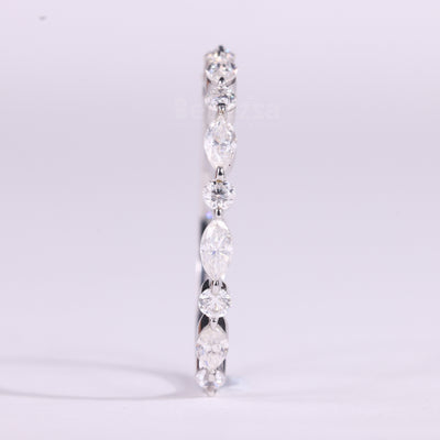 Round & Marquise Cut Half Eternity Moissanite Wedding Band