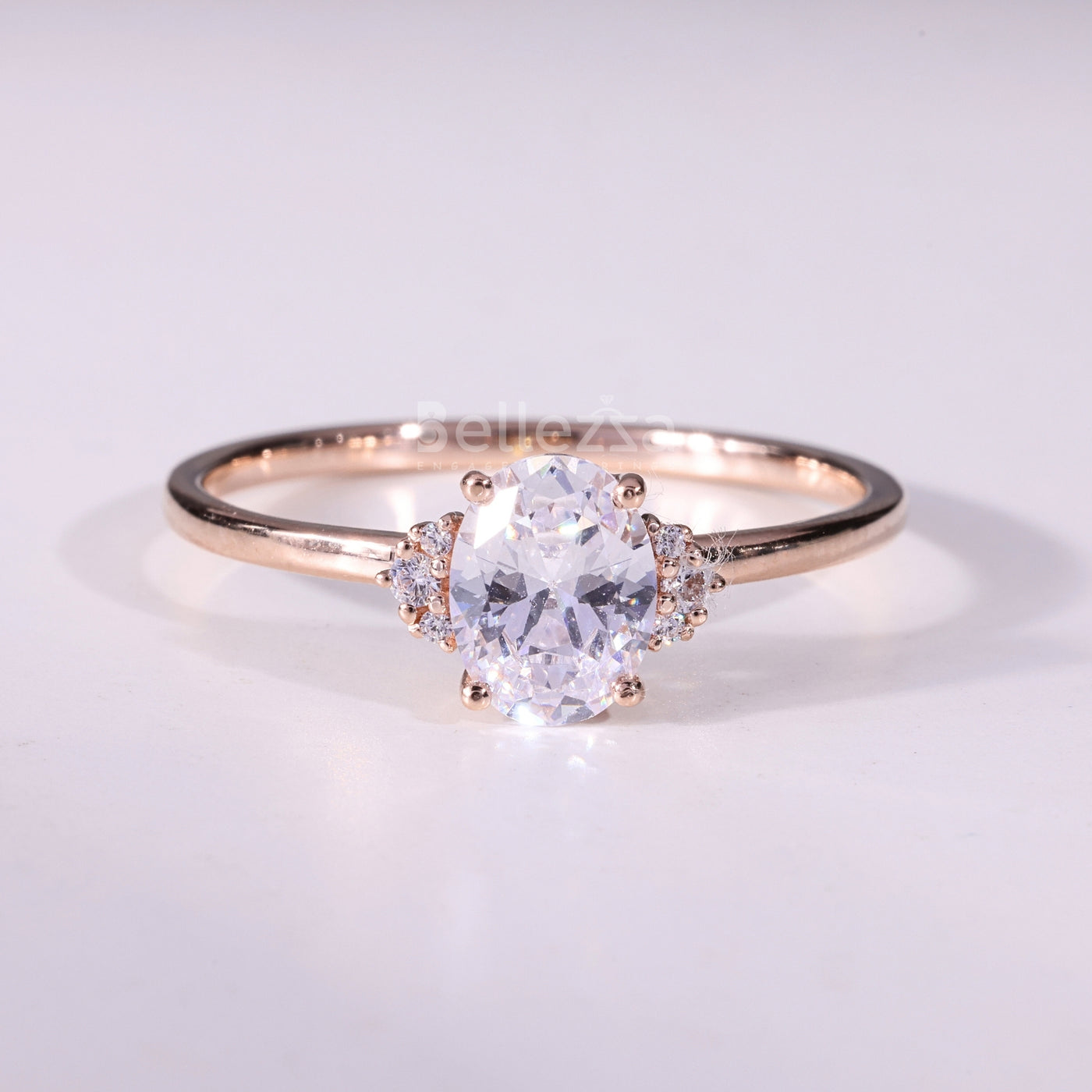 1.0CT Oval Cut Cluster Diamond Moissanite Engagement Ring