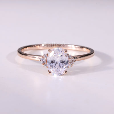 1.0CT Oval Cut Cluster Diamond Moissanite Engagement Ring