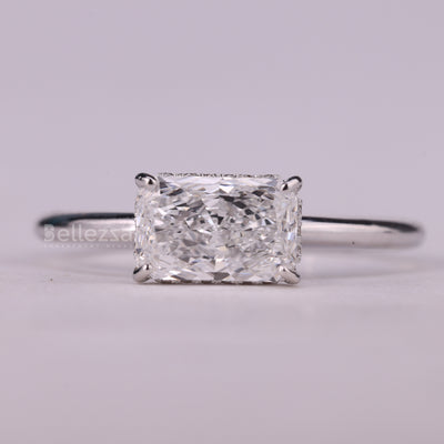 1.0CT East-West Radiant Cut Hidden Halo Moissanite Engagement Ring