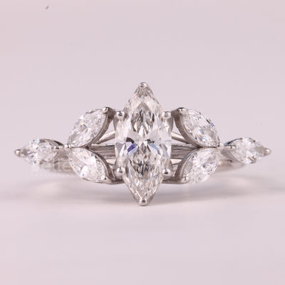 1.50CT Marquise Cut Cluster Diamond Moissanite Engagement Ring