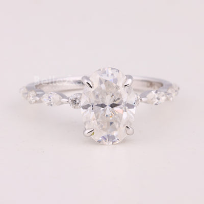 1.50CT Oval Cut Pave Setting Moissanite Engagement Ring
