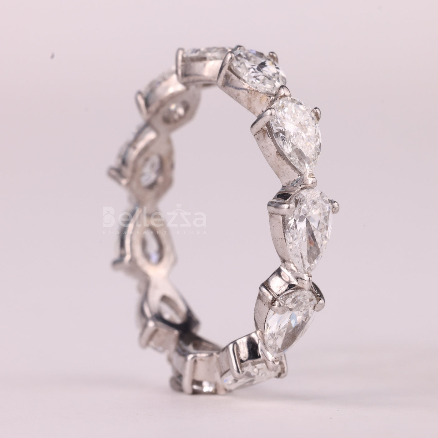 East-West Pear Cut Diamond Full Eternity Moissanite Wedding Band