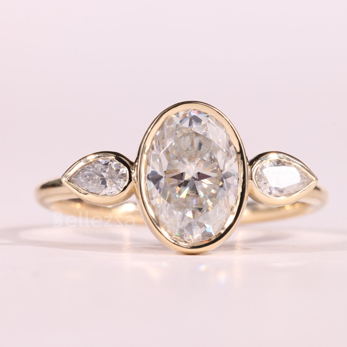 1.50CT Oval Cut Bezel Setting Moissanite Three Stone Engagement Ring