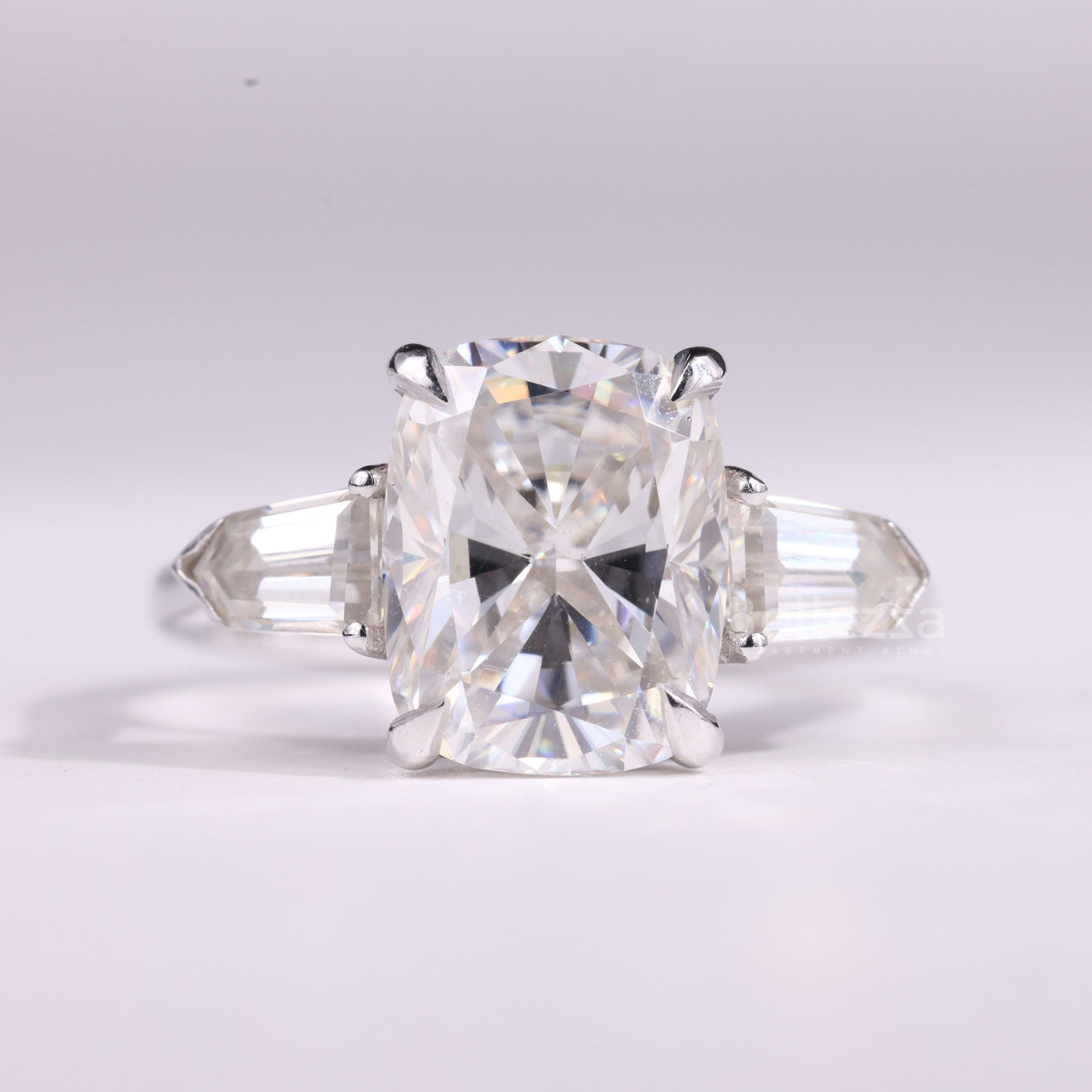 2.0CT Elongated Cushion Cut Three Stone Moissanite Engagement Ring