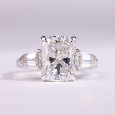 2.0CT Elongated Cushion Cut Three Stone Moissanite Engagement Ring