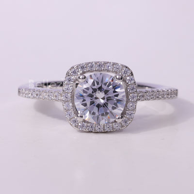 1.0CT Round Cut Halo Pave Setting Moissanite Engagement Ring