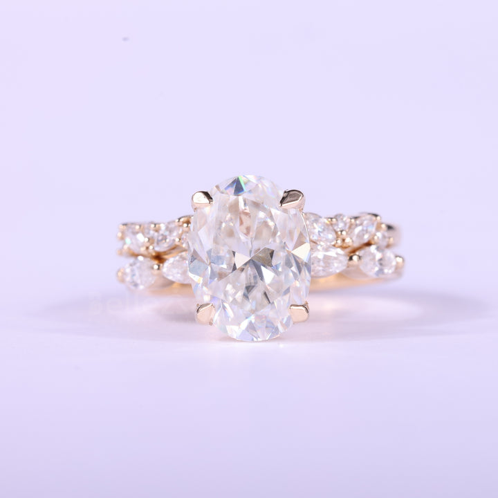 1.50CT Oval Cut Cluster Pave Setting Moissanite Bridal Ring Set