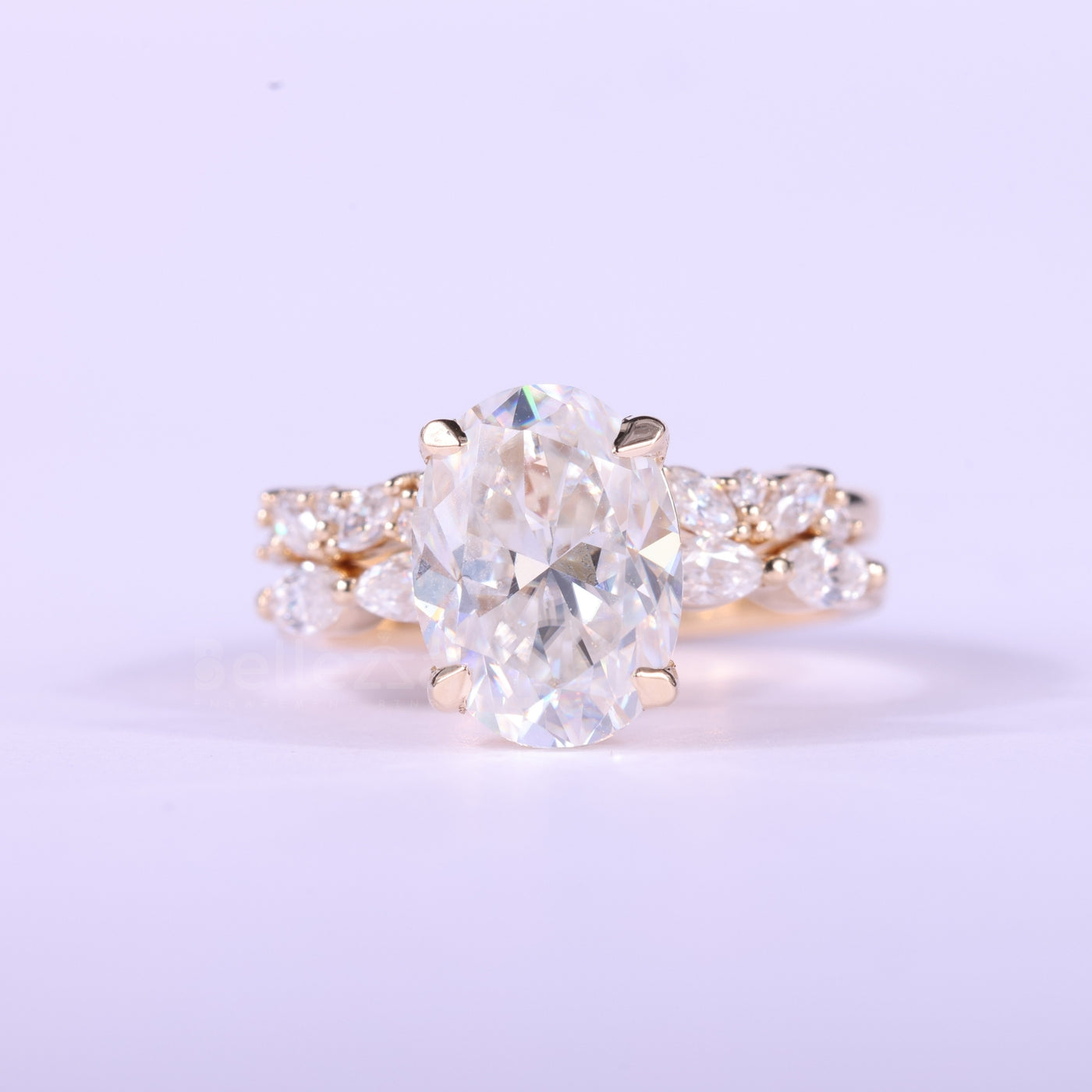 1.50CT Oval Cut Cluster Pave Setting Moissanite Bridal Ring Set