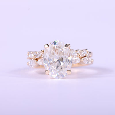 1.50CT Oval Cut Cluster Pave Setting Moissanite Bridal Ring Set