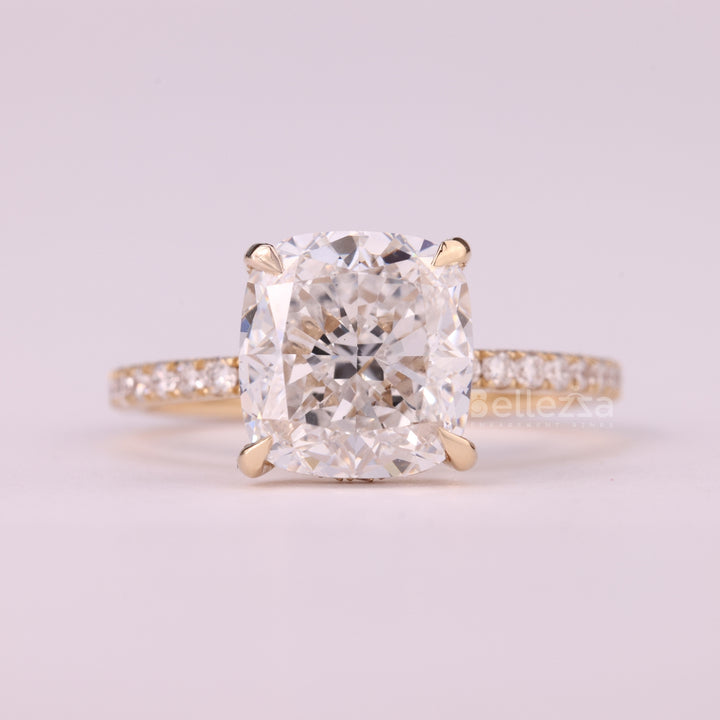 1.0CT Cushion Cut Diamond Pave Setting Moissanite Engagement Ring
