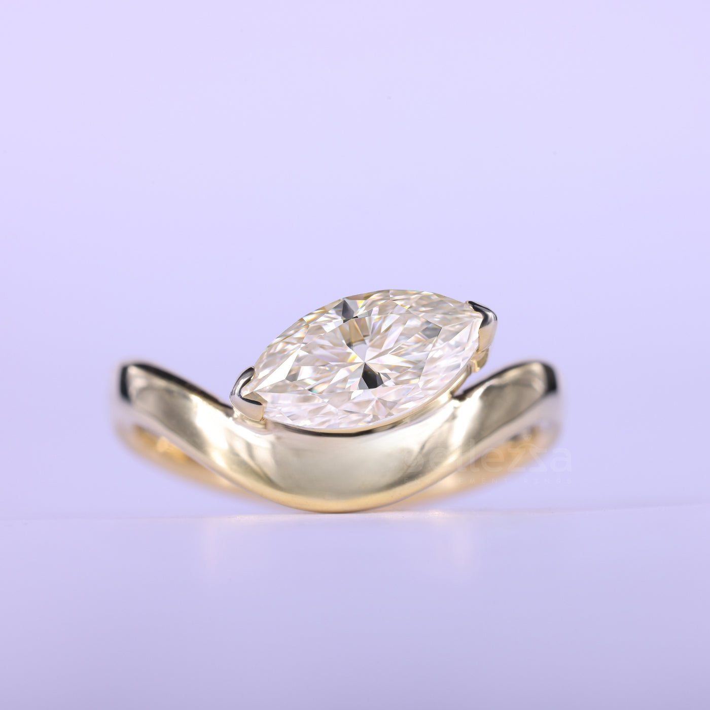 1.0CT East-West Marquise Cut Curved Moissanite Engagement Ring