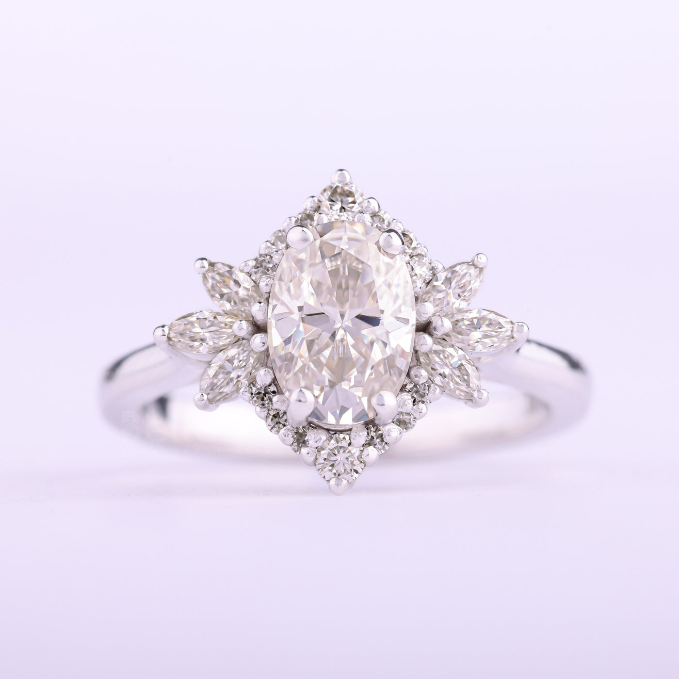 1.0CT Oval Cut Cluster Diamond Moissanite Engagement Ring