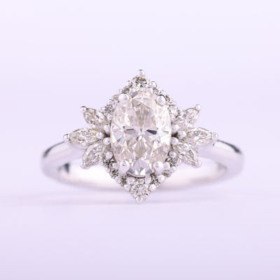 1.0CT Oval Cut Cluster Diamond Moissanite Engagement Ring