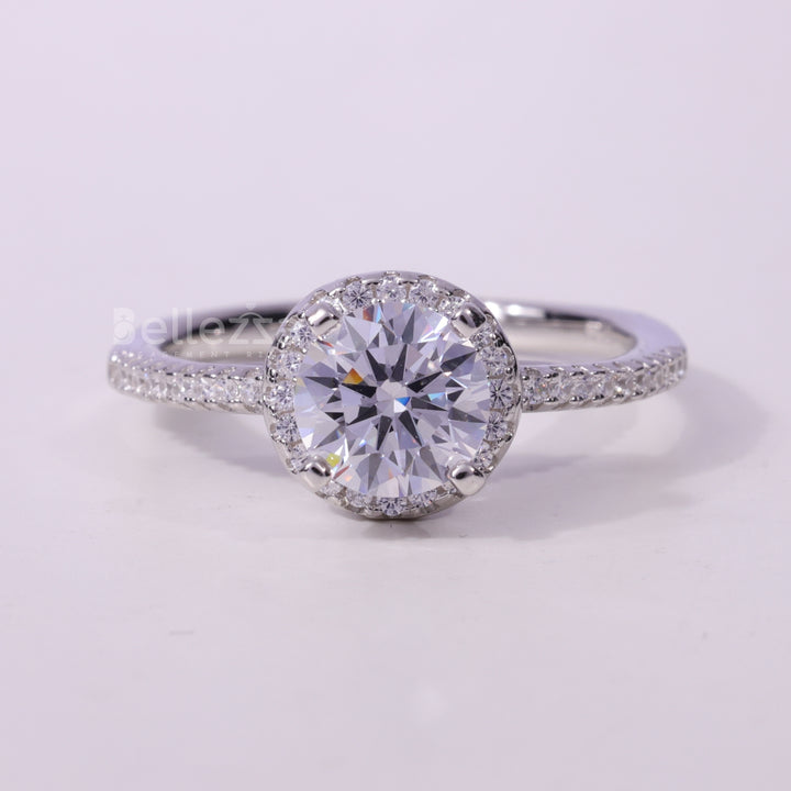 1.0CT Round Cut Halo Setting Moissanite Engagement Ring