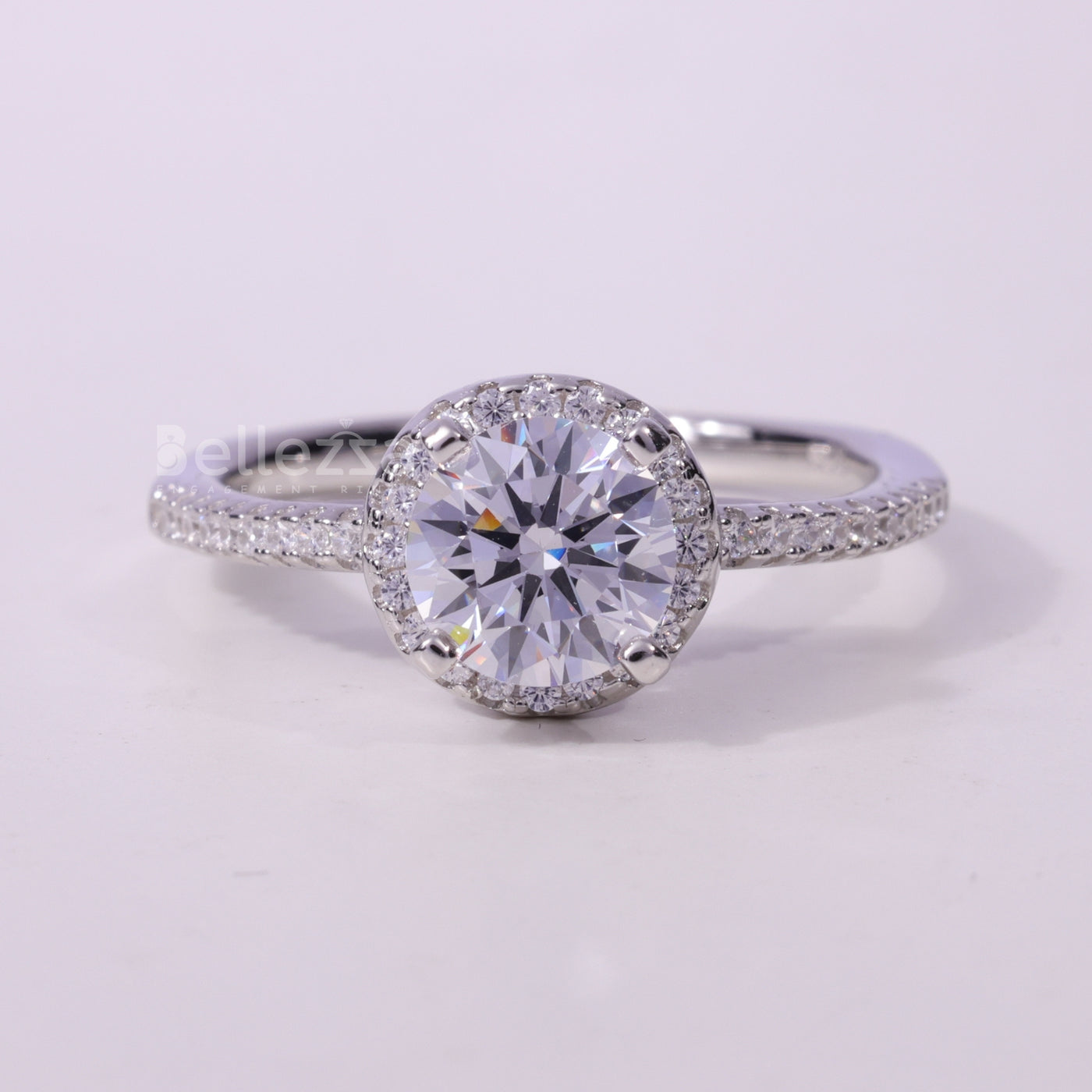 1.0CT Round Cut Halo Setting Moissanite Engagement Ring