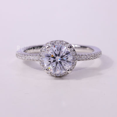 1.0CT Round Cut Halo Setting Moissanite Engagement Ring