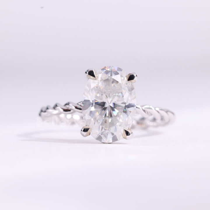 1.50CT Oval Cut Hidden Halo Twisted Moissanite Engagement Ring