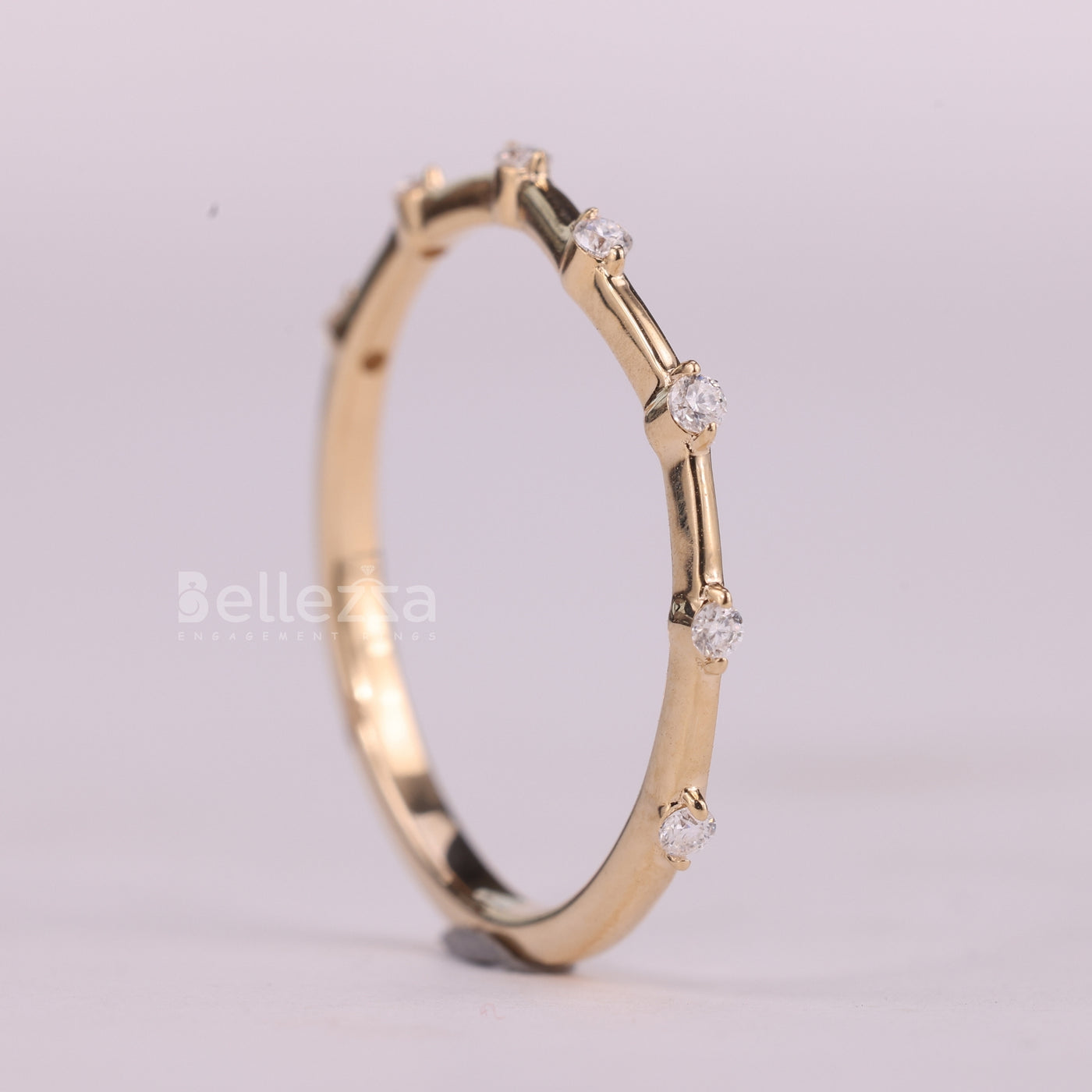 Round Cut Diamond Moissanite Petite Pave Setting Wedding Band