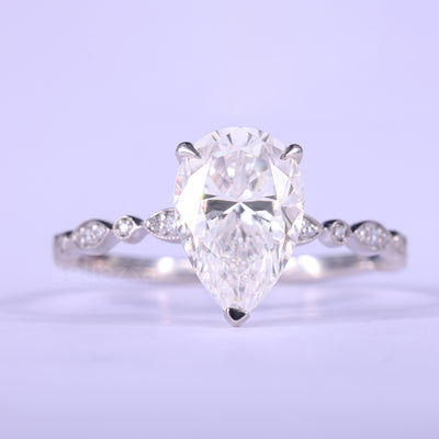 1.50CT Pear Cut Diamond Vintage Style Moissanite Engagement Ring