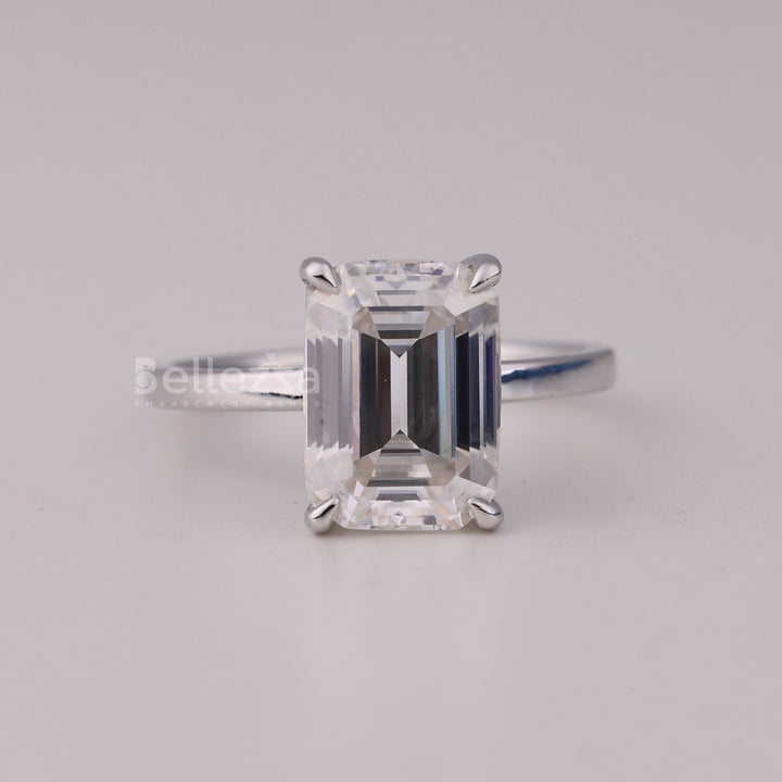 1.50CT Emerald Cut Hidden Halo Moissanite Engagement Ring
