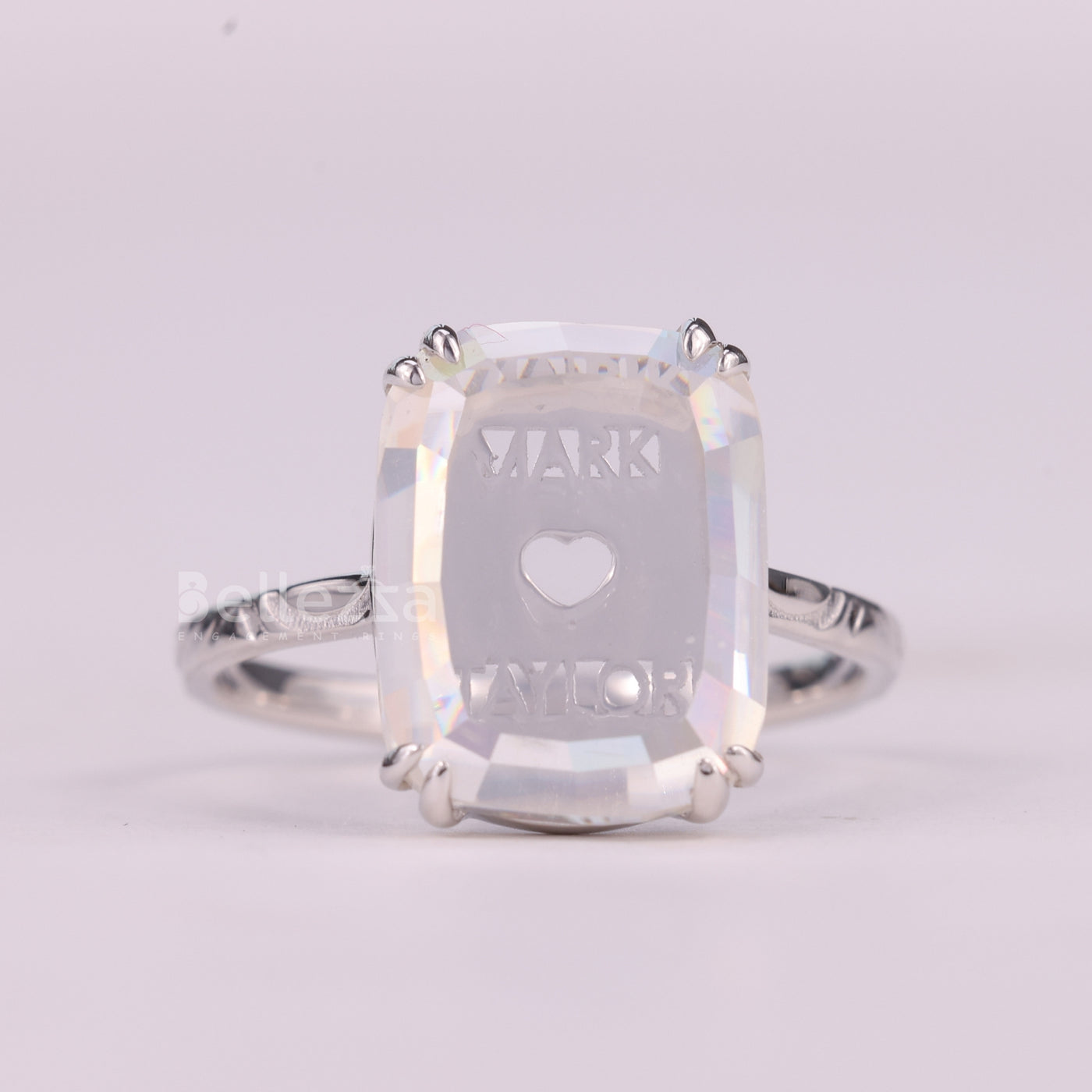 5.0CT Elongated Cushion Cut Unique Engraved Solitaire Engagement Ring