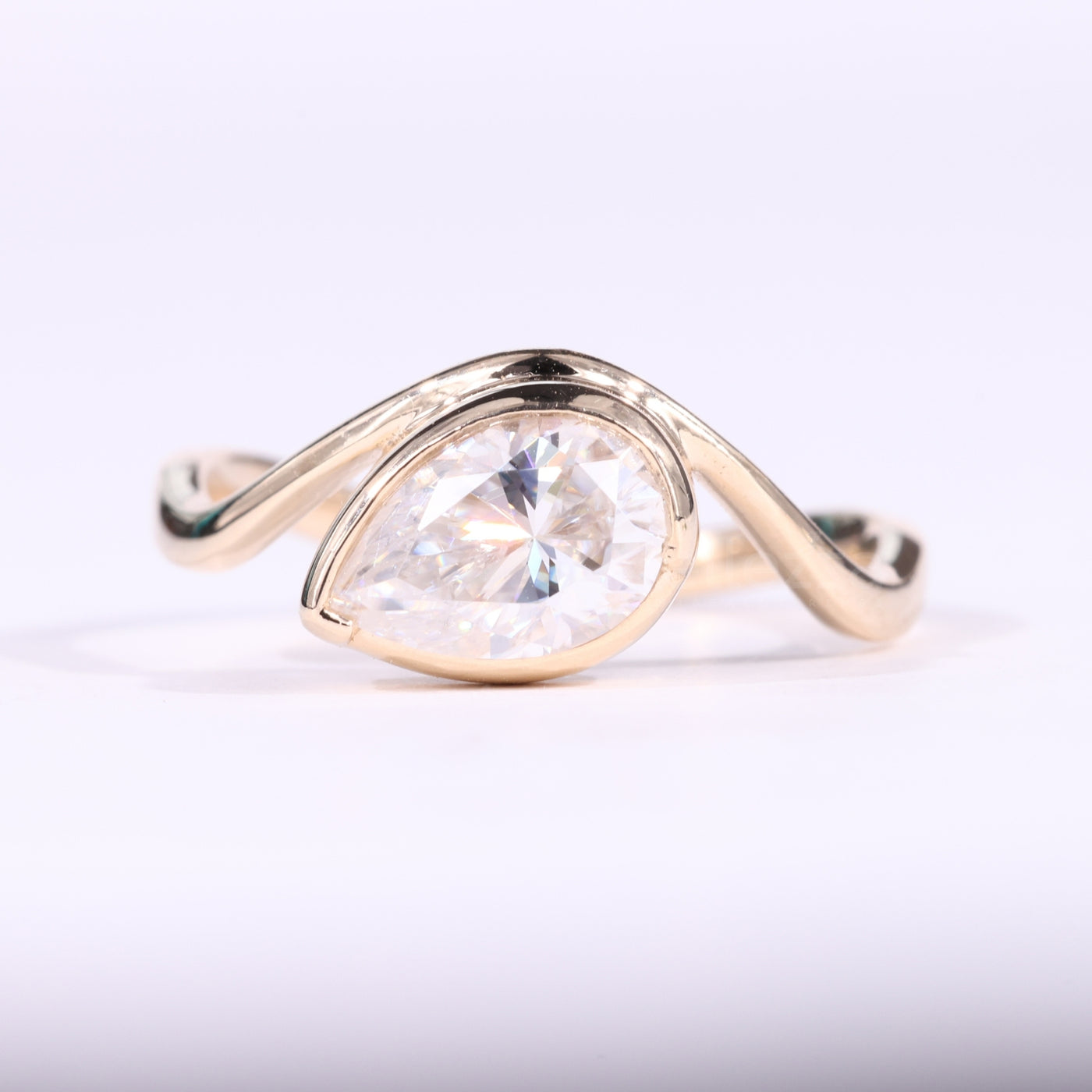 1.0CT East-West Pear Cut Unique Curved Moissanite Engagement Ring