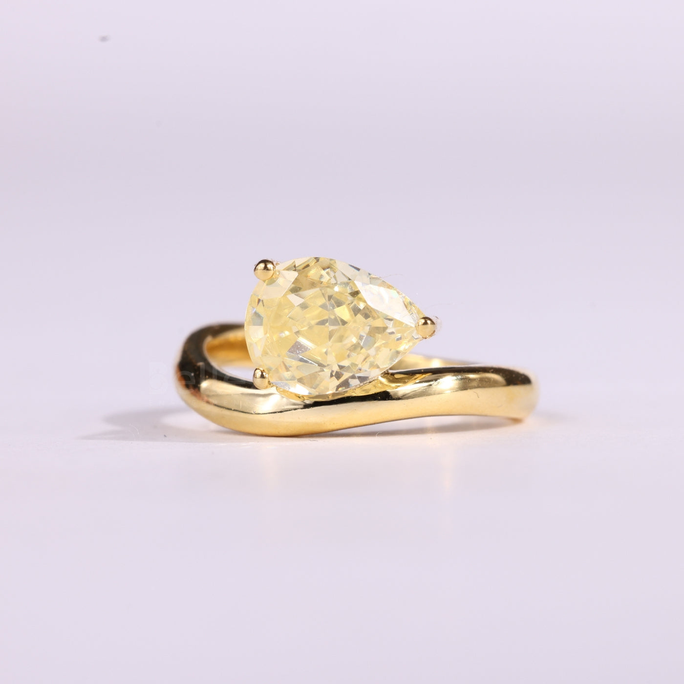 1.50CT East-West Pear Cut Yellow Solitaire Curved Engagement Ring