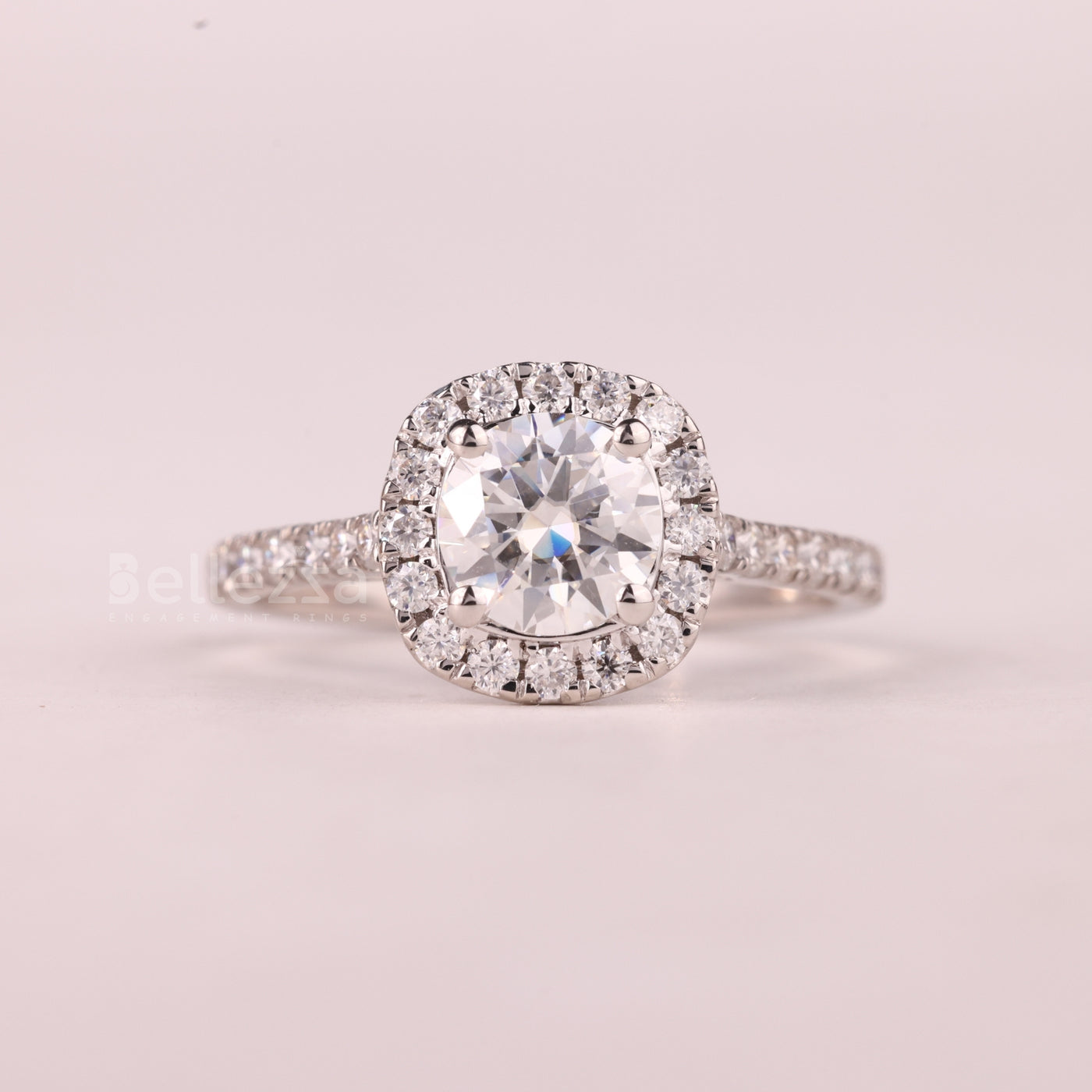 1.0CT Round Cut Halo Pave Setting Moissanite Engagement Ring