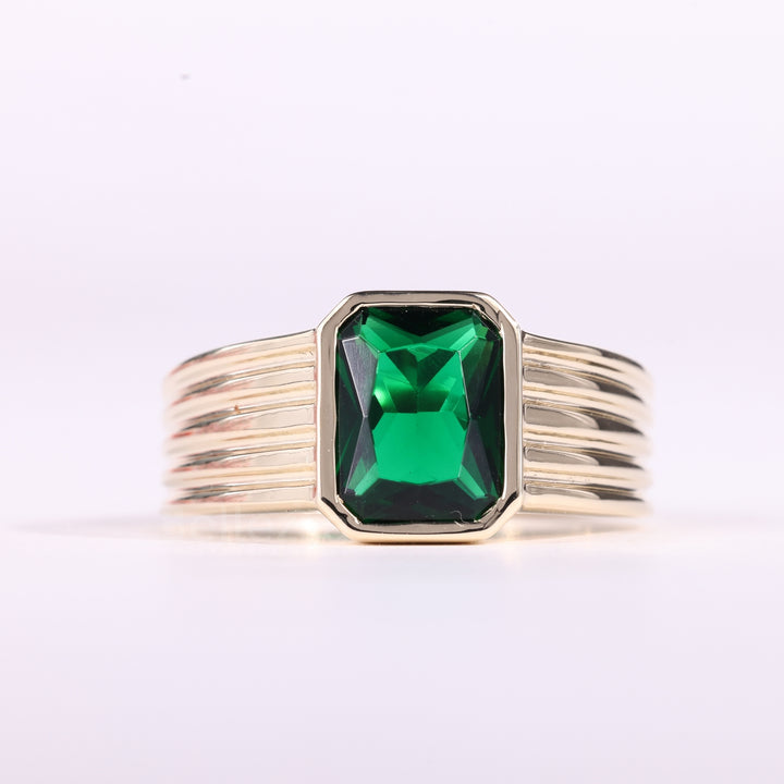 1.50CT Emerald Cut Green Gemstone Bezel Setting Men's Wedding Ring