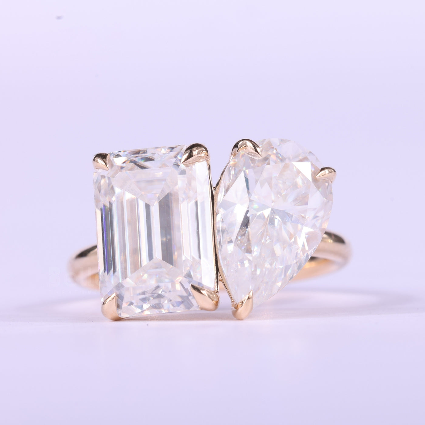 2.0CTW Emerald & Pear Cut Toi Et Moi Moissanite Engagement Ring