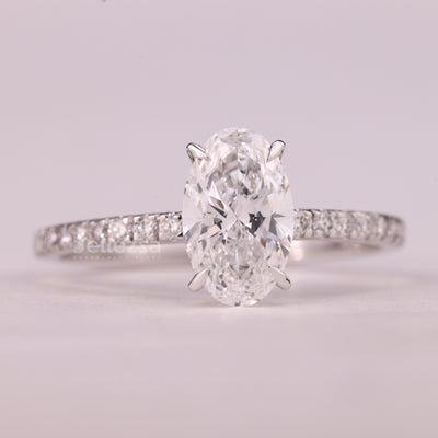 1.0CT Oval Cut Pave Setting Moissanite Engagement Ring