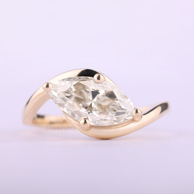 1.50CT East-West Marquise Cut Solitaire Moissanite Engagement Ring