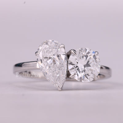 1.50CTW Pear & Round Cut Toi Et Moi Moissanite Engagement Ring