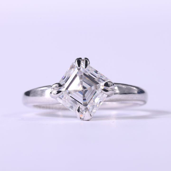 1.0CT Asscher Cut Solitaire Moissanite Engagement Ring