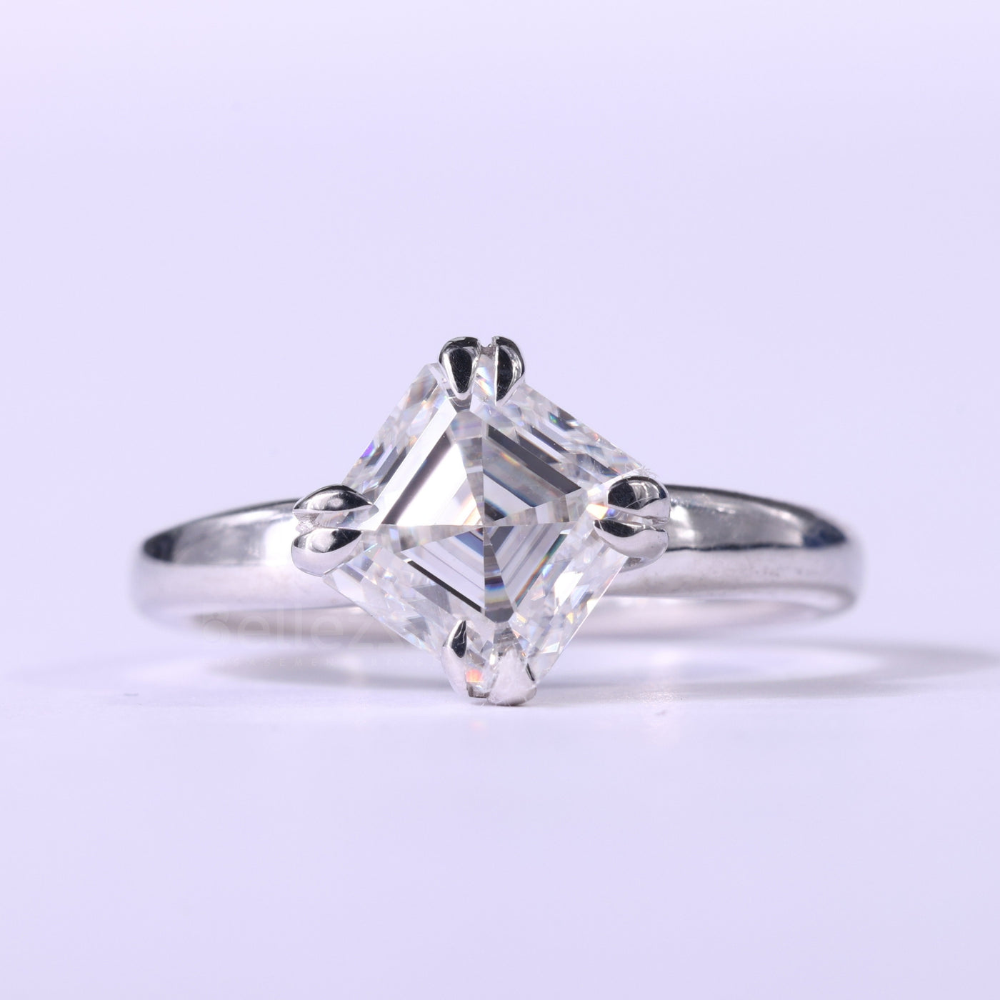 1.0CT Asscher Cut Solitaire Moissanite Engagement Ring