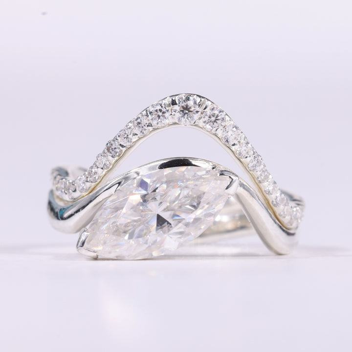 2.0CT East-West Marquise Cut Curved Moissanite Bridal Ring Set