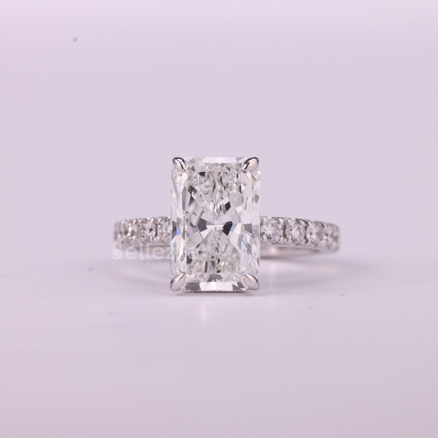 2.0CT Radiant Cut Hidden Halo Pave Setting Moissanite Engagement Ring